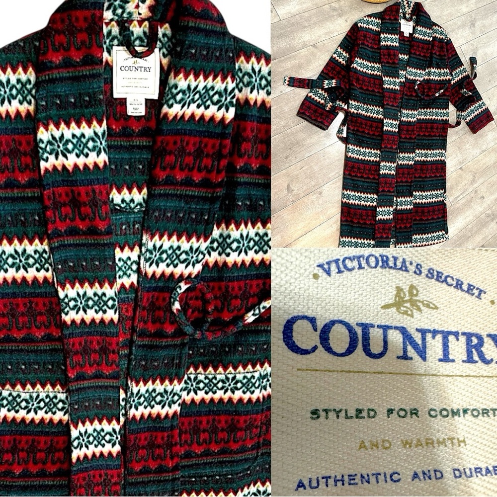 Vintage 90s Victoria’s Secret Country Christmas Robe Faire Isle RARE Women Small - Picture 2 of 16